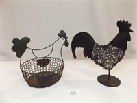 Wire Rooster, Chicken Basket, Black