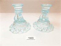 Glass Candleholders, Light Blue (2)