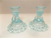 Glass Candleholders, Light Blue (2)