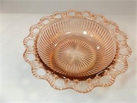 Glass Bowl, Pink, Old Colony, Ribbed