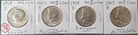 4 old Kennedy half dollars 1967 1968 40% silver