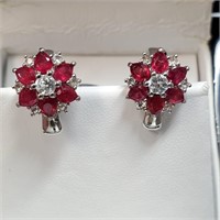 Rhodium Plated St.Silver Ruby(3ct) Earrings