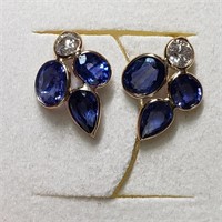 $2300 14K  Blue Sapphire(2.9ct) Diamond(0.4ct) Ear
