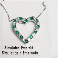 $100 Silver Simulation Emerald 18" Necklace