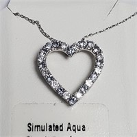 $100 Silver Simulation Aquamarine 18" Necklace
