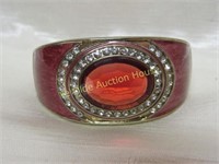 Maroon Enamel Clear Red Stone Hinged Bracelet