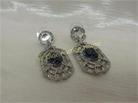 Retro Deco made in China Blue Stone Earrings 2"