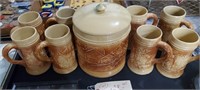 9pc OLD 1920s HULL POTTERY cookie jar & 8 steins