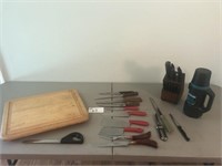 Cutting Board, Knives, Thermos