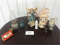 Oil Lamp, Clock, Vase, Collectables