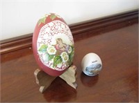 Handpainted Signed Wood Egg , Ceramic Egg