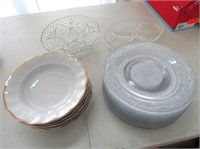 Soup Bowls, 10" Pressed Glass Plates, Etc