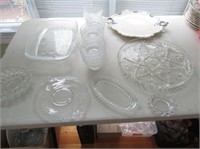 Stoneware Platter, Cut & Press Glass, Etc