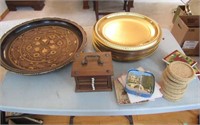 Nicely Carved Wood Tray, Coasters, Chargers