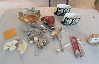 Collector's Spoons, Brass Dish, Pin Cushion