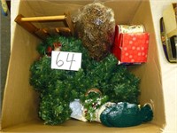 Box lot - Christmas trees, sled etc.