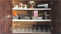 Contents of cabinets Wine glasses, Coffee pot,