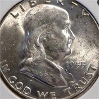 1955-p Franklin Half Dollar Bu