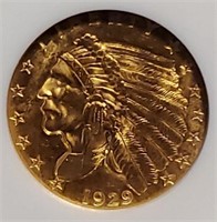 1929 2-1/2 Dollar Gold Ms 63