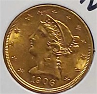 1906-s $5 Liberty Gold Unc