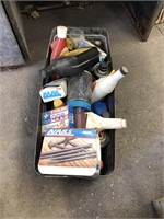 Rolling tub w/ hardware, nails, oil
