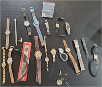 15 old watches + bands + parts Swatch & more