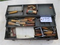 Vintage Tool Box w/Carving Tools, Drill Bits etc