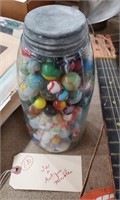 1858 mason jar & 300+ vintage marbles