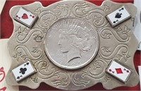 COOL gambler's 4 aces buckle w 1923 silver dollar