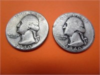 2 1940 Washington Quarters - 90% Silver
