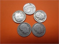 5 Roosevelt Dimes 90% Silver