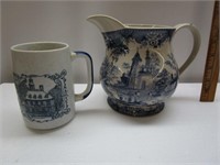 Beautiful Blue & White Pitcher and Williamsburg