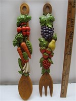 Vintage Resin Fruit & Veggie Covered Fork & Spoon