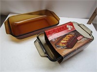 2 Amber Anchor Hocking Baking Dishes - 1 is Fire