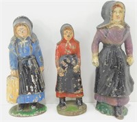3 Cast Iron Amish Figures - 4" to 5" Tall
