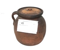 Redware covered crock, 7" H