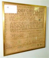17 x 18" Framed Sampler, dated 1827