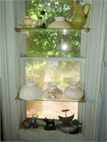 Lot: Glass and lamp shades, with misc.