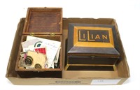 Lot: Antique Jewelry Box and oak box