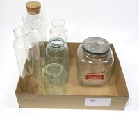 Lot: Assorted glass bottles and jars
