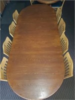 Oak Long Clawfoot Table with 8 Chairs