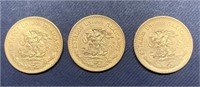 1918, 1919 & 1920 MEXICAN 20 PESO GOLD COINS