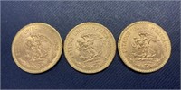 3- 1959 MEXICAN 20 PESO GOLD COINS