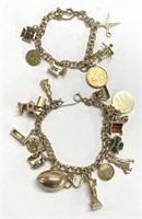 2 CHARM BRACELETS W/ 22 CHARMS TOTAL