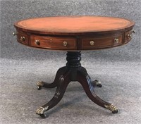 ENGLISH 19THC. DRUM TABLE W/ LEATHER TOP
