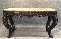 NY HEAVILY CARVED SIENNA MARBLE TOP CENTER TABLE