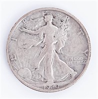 Coin 1920-D Walking Liberty Half Dollar In VF