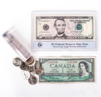 Coin Roll 46 Statehood Qrtrs. + $5 * Note + Canada