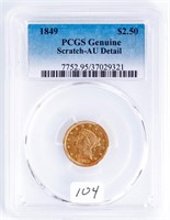 Coin PCGS Graded 1849 Genuine $2.50 - AU Detail