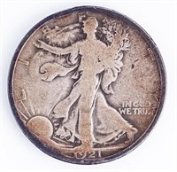 Coin 1921-D Walking Liberty Half Dollar In VG